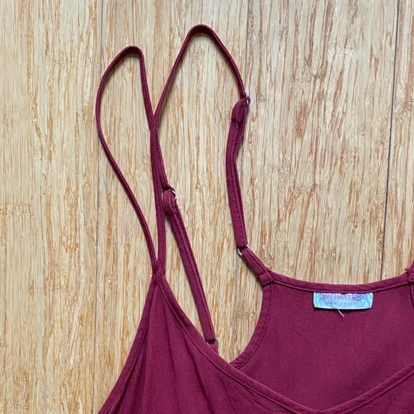 Free People Wine Asymmetrical Hem Double Strap Dress - Picture 3 of 7